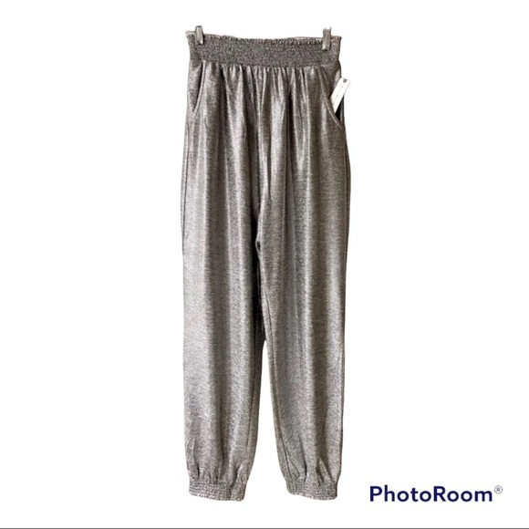New Anthropologie Pants Womens Silver Metallic Shimmer Elastic Waist Jog… - Picture 5 of 9